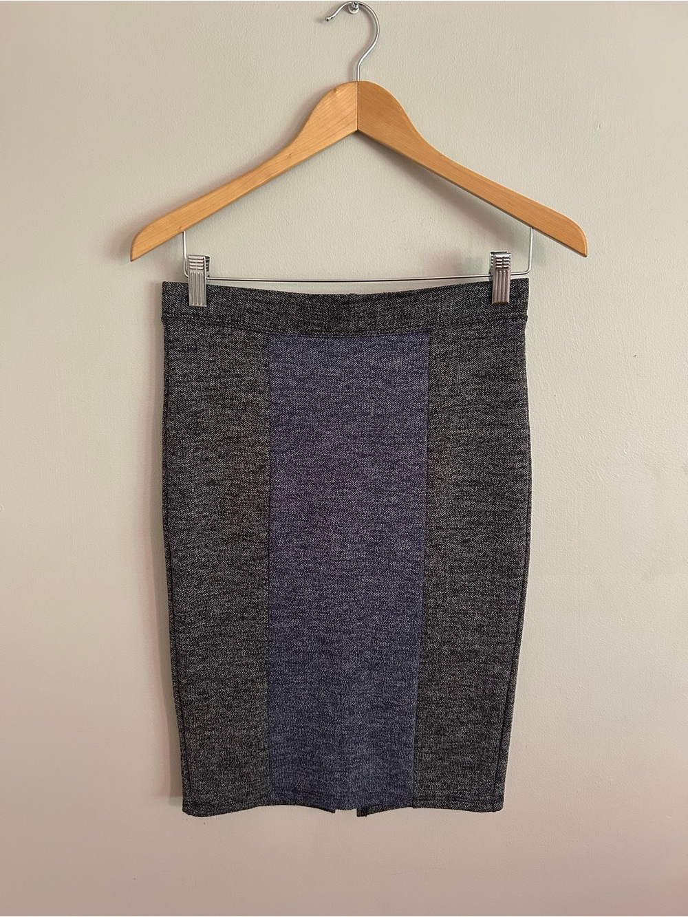 Ruche Gray Pencil Skirt with Blue Center Panel